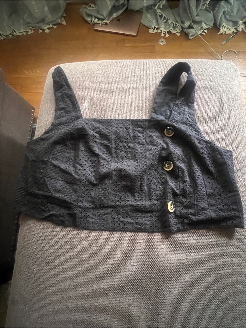 Eloquii Black Eyelet Side-Button Cropped Tank